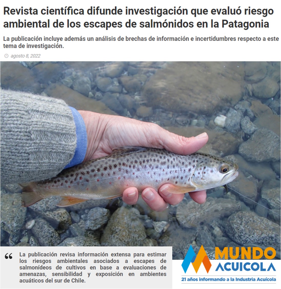Doctores Cristian Canales y Edwin Niklitschek participan de publicación en Revista científica que evaluó riesgo ambiental de los escapes de #salmónidos en la #Patagonia.