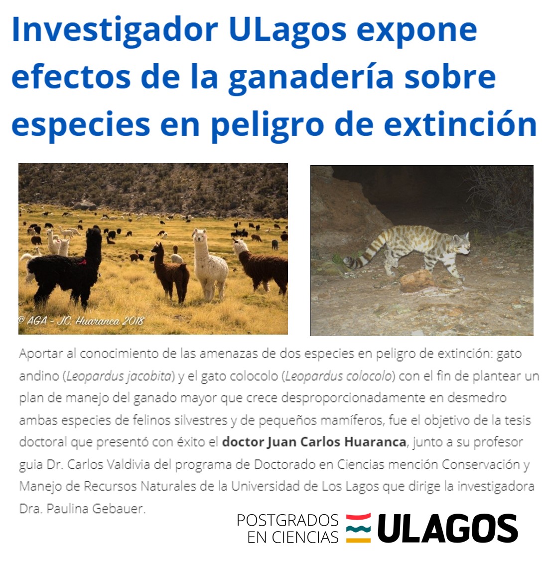 Dr. Carlos Huaranca presentó con éxito tesis doctoral  del programa de Doctorado en Ciencias mención Conservación y Manejo de Recursos Naturales de la #ULagos